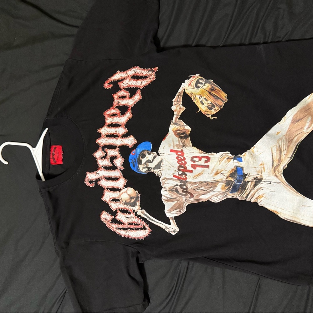 Black Graphic Men's Tee with Baseball Design